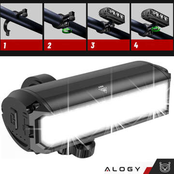 Fahrradlampe vorne hinten LED-Licht Fahrradbeleuchtung für Fahrrad vorne hinten Stark 900lm Alogy schwarz rot