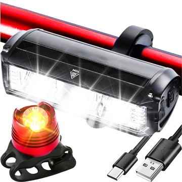 Fahrradlampe vorne hinten LED-Licht Fahrradbeleuchtung für Fahrrad vorne hinten Stark 900lm Alogy schwarz rot