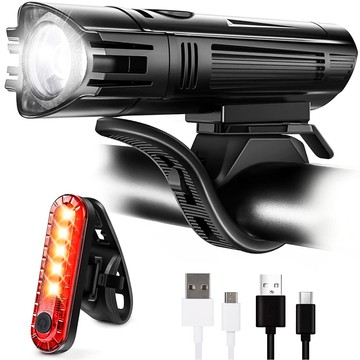 Fahrradlicht 2in1 Vorne Hinten Wasserdicht IPX4 LED Vorne Hinten USB Licht Fahrradlicht Set Alogy