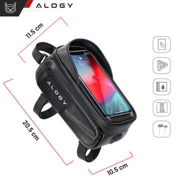 Fahrradtasche für Handy 6,7 Zoll Tasche Fahrradrahmenhalter geräumig 2l wasserdicht Schwarz Alogy