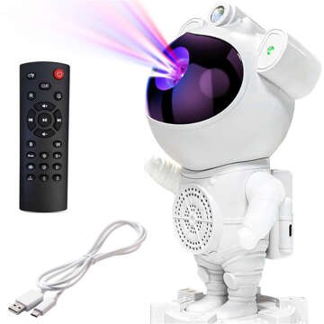 Galaxy-Sternprojektor – Astronautenfigur mit Lautsprecher, Bluetooth-Lautsprecher, RGB-LED-Lampe für ein Kinderzimmer, Fernbedienung, Weiß