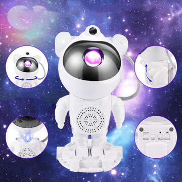 Galaxy-Sternprojektor – Astronautenfigur mit Lautsprecher, Bluetooth-Lautsprecher, RGB-LED-Lampe für ein Kinderzimmer, Fernbedienung, Weiß