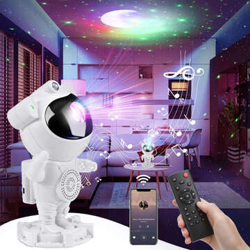 Galaxy-Sternprojektor – Astronautenfigur mit Lautsprecher, Bluetooth-Lautsprecher, RGB-LED-Lampe für ein Kinderzimmer, Fernbedienung, Weiß