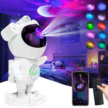 Galaxy-Sternprojektor – Astronautenfigur mit Lautsprecher, Bluetooth-Lautsprecher, RGB-LED-Lampe für ein Kinderzimmer, Fernbedienung, Weiß