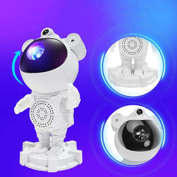 Galaxy-Sternprojektor – Astronautenfigur mit Lautsprecher, Bluetooth-Lautsprecher, RGB-LED-Lampe für ein Kinderzimmer, Fernbedienung, Weiß