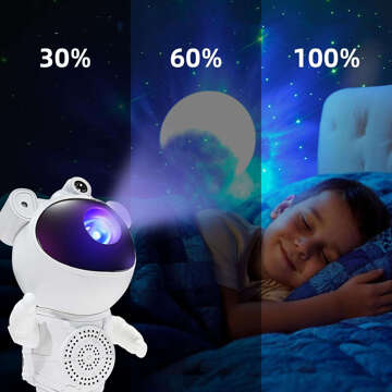 Galaxy-Sternprojektor – Astronautenfigur mit Lautsprecher, Bluetooth-Lautsprecher, RGB-LED-Lampe für ein Kinderzimmer, Fernbedienung, Weiß