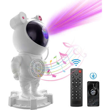 Galaxy-Sternprojektor – Astronautenfigur mit Lautsprecher, Bluetooth-Lautsprecher, RGB-LED-Lampe für ein Kinderzimmer, Fernbedienung, Weiß