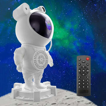 Galaxy-Sternprojektor – Astronautenfigur mit Lautsprecher, Bluetooth-Lautsprecher, RGB-LED-Lampe für ein Kinderzimmer, Fernbedienung, Weiß