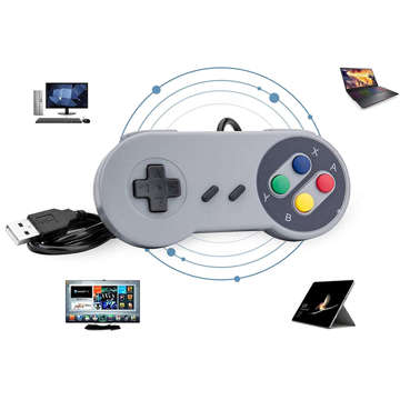 Gamepad Retro Alogy Controller Kabelgebundenes 1,4 m USB-Kabel für PC-Konsole Grau