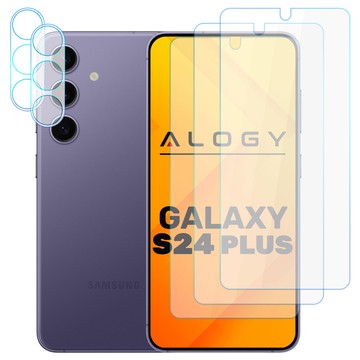 Gehärtetes Glas für Samsung Galaxy S24 Plus 3x Displayschutzfolie 2x Kameralinse Lens Pro 9H Alogy Glass Set