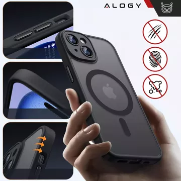 Glashülle für Apple iPhone 15 Alogy MagSafe Hybrid Matte Case Matte Abdeckung mit Linsenschutz Schwarz