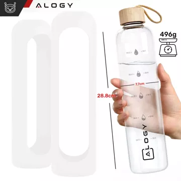 Große Glasflasche, Wasserflasche, Trinkgetränke, Alogy Motivational Messbecher, 1 l, 1000 ml, Silikonhülle, Weiß