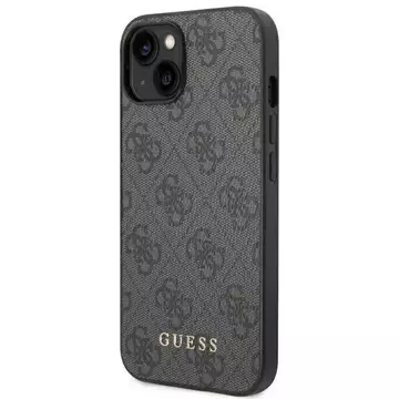 Guess Do iPhone 14 6.1" Szary/Grey Hard Case 4G Metal Gold Logo