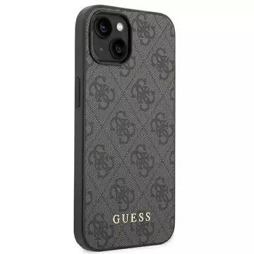 Guess Do iPhone 14 6.1" Szary/Grey Hard Case 4G Metal Gold Logo