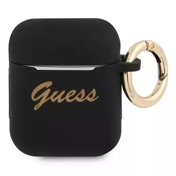 Guess GUA2SSSK AirPods-Abdeckung Czarny/schwarzes Silikon Vintage Script