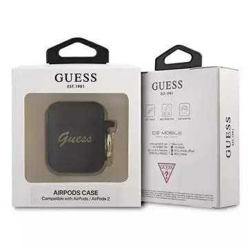 Guess GUA2SSSK AirPods-Abdeckung Czarny/schwarzes Silikon Vintage Script