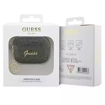 Guess GUAP2GLGSHA Kopfhörer Schutzhülle für Apple AirPods Pro 2 Cover Grün/Kaki Glitter Flake 4G Charm