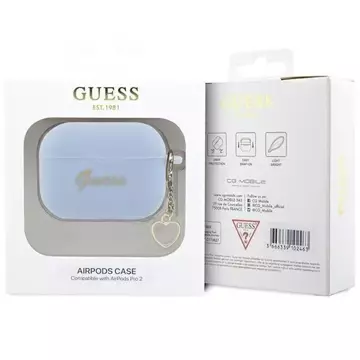 Guess GUAP2LSCHSB Kopfhörerschutzhülle für Apple AirPods Pro 2 Cover Blau/Blau Silikon Charm Heart Collection