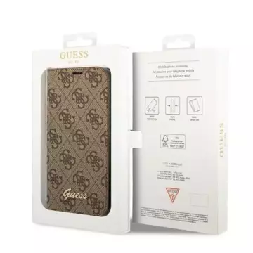 Guess GUBKP14SHG4SHW Hülle für Apple iPhone 14 6.1" Braun/Braun Buch 4G Vintage Gold Logo