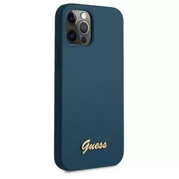 Guess GUHCP12LLSLMGBL iPhone 12 Pro Max 6,7" niebieski/blaues Hardcase Metall-Logo-Skript