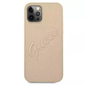 Guess GUHCP12LRSAVSLG iPhone 12 Pro Max 6,7" złoty/gold Hardcase Saffiano Vintage Script