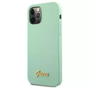 Guess GUHCP12MLSLMGGN iPhone 12/12 Pro 6,1" zielony/grünes Hardcase Metall-Logo-Schriftzug