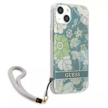 Guess GUHCP13MHFLSN iPhone 13 6,1" zielony/grünes Hardcase Flower Strap