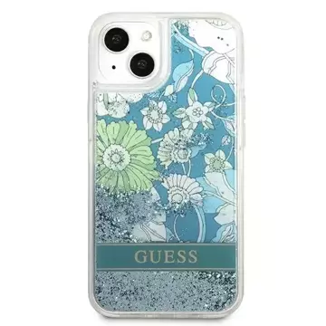 Guess GUHCP13MLFLSN iPhone 13 6,1" zielony/grün Hardcase Flower Liquid Glitter