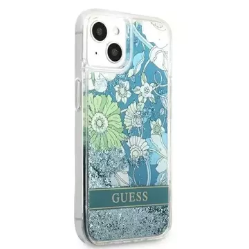 Guess GUHCP13MLFLSN iPhone 13 6,1" zielony/grün Hardcase Flower Liquid Glitter