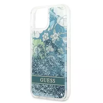 Guess GUHCP13MLFLSN iPhone 13 6,1" zielony/grün Hardcase Flower Liquid Glitter