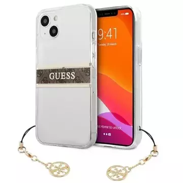 Guess GUHCP13SKB4GBR iPhone 13 mini 5,4" Transparentes Hardcase 4G Brown Strap Charm