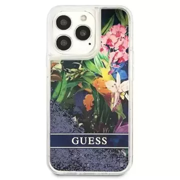 Guess GUHCP13XLFLSB iPhone 13 Pro Max 6,7" niebieski/blue Hardcase Flower Liquid Glitter