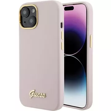 Guess GUHCP15SSMBSLP Hülle für iPhone 15 6,1" rosa/rosa Hardcase Silikon Script Metal Logo