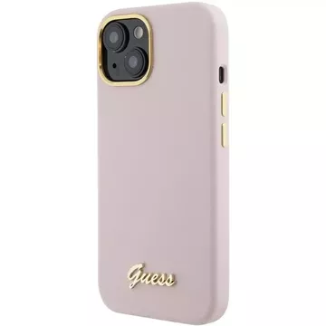 Guess GUHCP15SSMBSLP Hülle für iPhone 15 6,1" rosa/rosa Hardcase Silikon Script Metal Logo