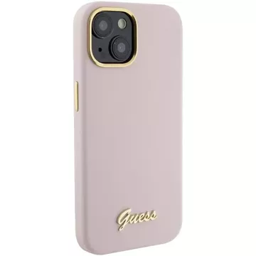 Guess GUHCP15SSMBSLP Hülle für iPhone 15 6,1" rosa/rosa Hardcase Silikon Script Metal Logo