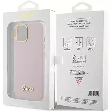 Guess GUHCP15SSMBSLP Hülle für iPhone 15 6,1" rosa/rosa Hardcase Silikon Script Metal Logo