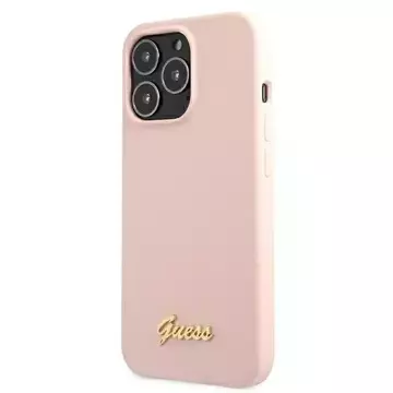 Guess GUHMP13LLSLMGLP iPhone 13 Pro / 13 6,1" jasnoróżowy/light pink Hardcase Silikon Script Gold Logo Magsafe