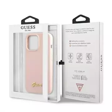 Guess GUHMP13LLSLMGLP iPhone 13 Pro / 13 6,1" jasnoróżowy/light pink Hardcase Silikon Script Gold Logo Magsafe