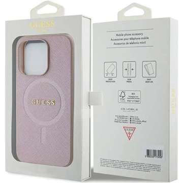 Guess GUHMP15LPSAHMCP Hülle für iPhone 15 Pro 6,1" Rot/Pink Saffiano MagSafe Hardcase