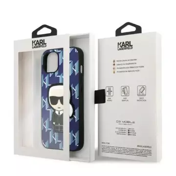 Handyschutzhülle Karl Lagerfeld KLHCP13SPMNIKBL für Apple iPhone 13 Mini 5.4" Hardcase blau/blau Monogram Ikonik Patch