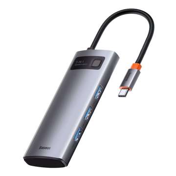 Hub 5w1 Baseus Metal Gleam Series, USB-C für 3x USB 3.0 HDMI USB-C PD