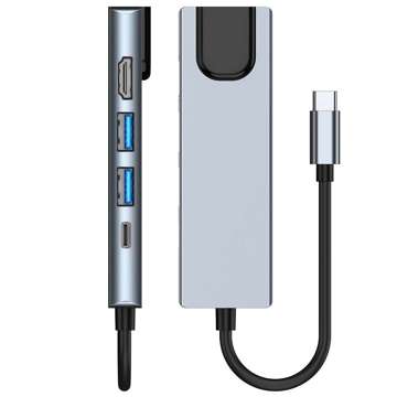 Hubadapter USB V3-HUB 5w1 USB-C Grau