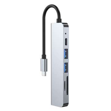 Hubadapter USB V4-HUB 6w1 USB-C Grau