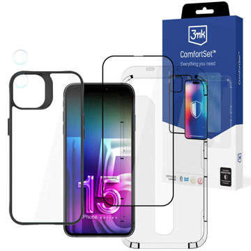 Hülle Glas-Bildschirmlinse für iPhone 15 Plus Set 3mk Comfort Set 4in1 Hülle Linse gehärtet