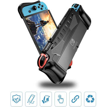 Hülle für Nintendo Switch OLED-Gehäuse Case Cover verstärkter Griff Alogy Black Glass