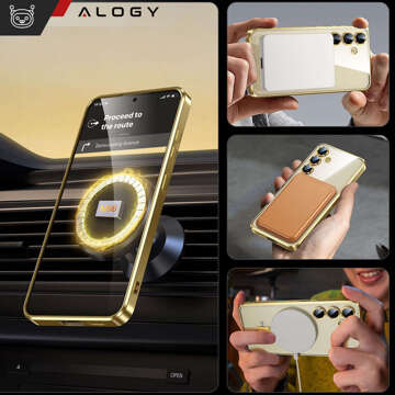 Hülle für Samsung Galaxy S24 Mag Safe Glamour Case Ringgehäuse Kameraschutz Alogy Gold Transparentes Glas