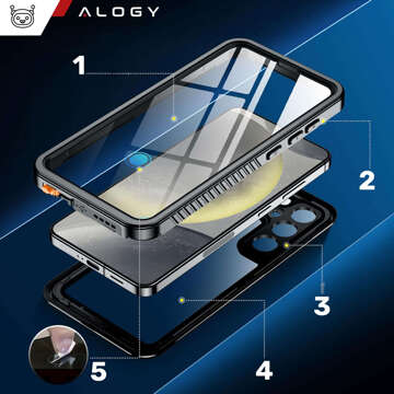 Hülle für Samsung Galaxy S24 Plus Gepanzerte wasserdichte IP68 360 Armor Case mit integriertem Glas Alogy schwarz