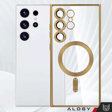 Hülle für Samsung Galaxy S24 Ultra Mag Safe Glamour Case Ringgehäuse Kameraschutz Alogy Gold Klarglas