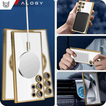 Hülle für Samsung Galaxy S24 Ultra Mag Safe Glamour Case Ringgehäuse Kameraschutz Alogy Gold Klarglas