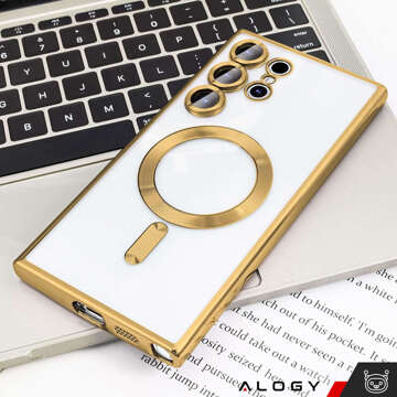 Hülle für Samsung Galaxy S24 Ultra Mag Safe Glamour Case Ringgehäuse Kameraschutz Alogy Gold Klarglas